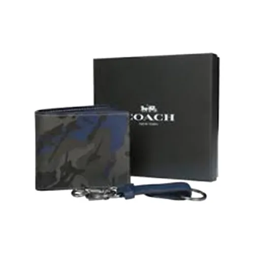 COACH Men’s Leather Gift Boxes 10 Printing Short Pocket Organizer Blue/Grey
