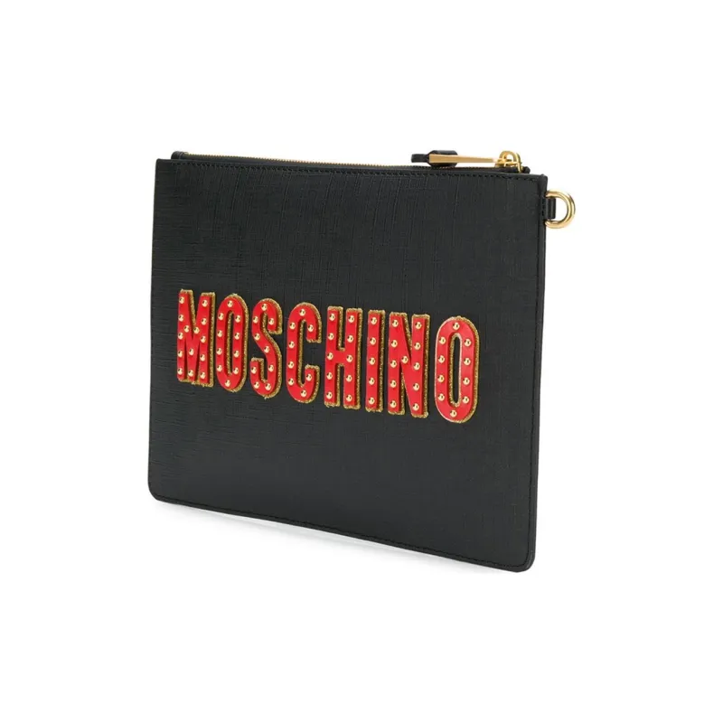 MOSCHINO Cow Leather Coin Purse, Clutch Women's Black-1