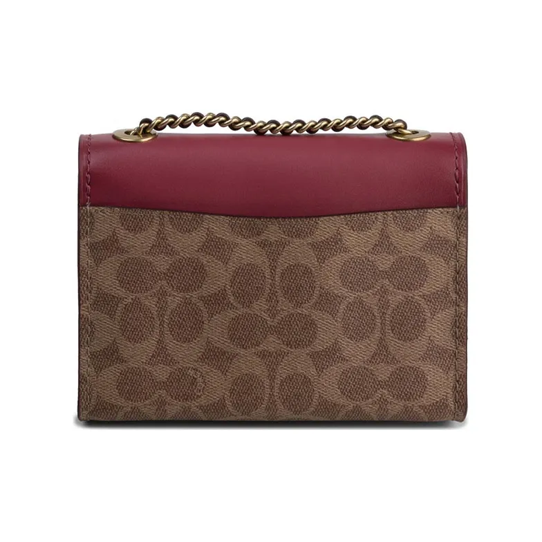 COACH Parker Canvas With Leather Shoulder Bag, Crossbody Bag Trumpets Women's Red & Brown-1