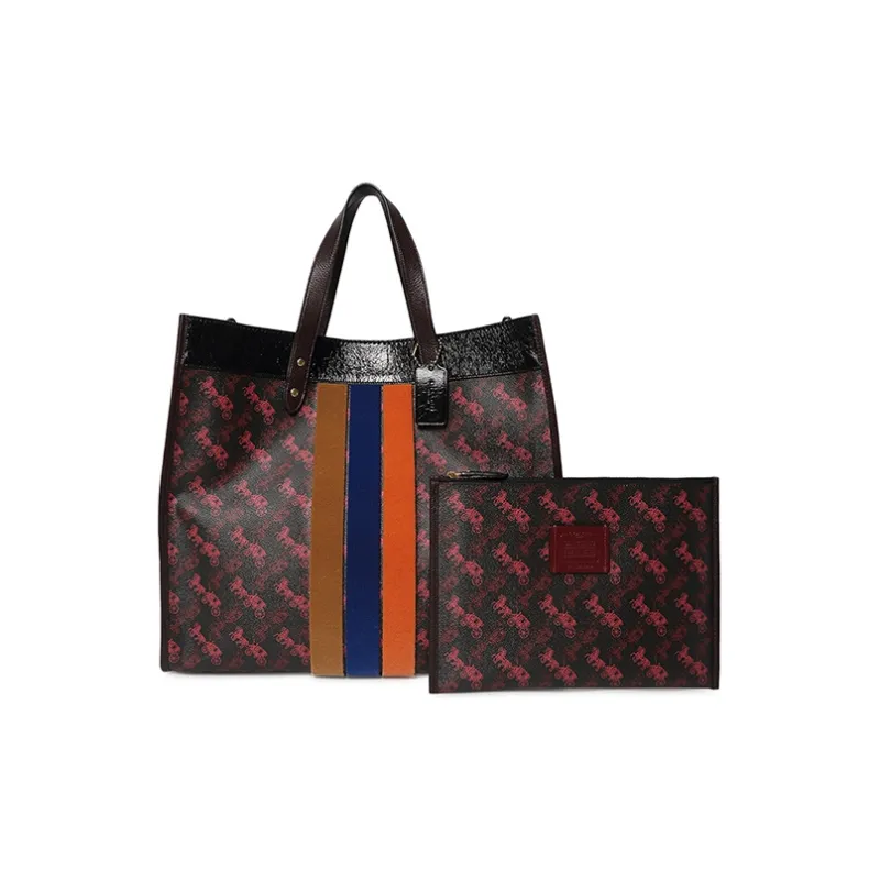 COACH Field Leather Horizontal Tote Bag, Shoulder Bag, Crossbody Bag, Handbag Tubas Women's Black Mixed Color-2