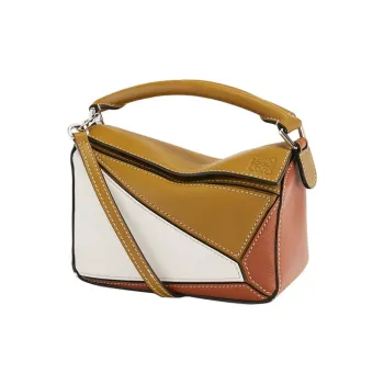LOEWE Puzzle Cow Leather Geometric Bag Portable Crossbody Bag Shoulder Bag Mini Women's White/Brown