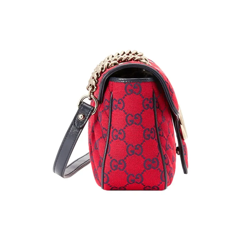 GUCCI GG Marmont Quilting Canvas With Multicolor Leather Trim Crossbody Canvas Bag, Shoulder Bag Women's-2