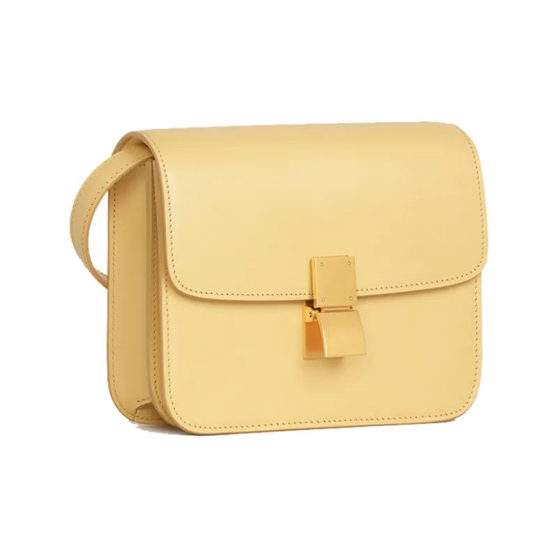 CELINE Polished Cow Leather Portable Crossbody Bag Shoulder Bag Women's Candy Color Light Yellow-1
