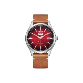 CITIZEN Mechanical Movement Cowhide Strap Watch Men's Watch Red Watch Dial