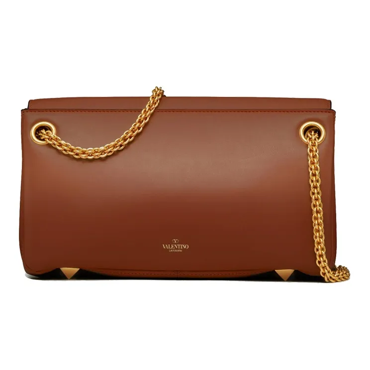 Valentino STUD SIGN Soft Sheepskin Baguette Bag Shoulder Bag Crossbody Bag Small Size Women's Saddle Brown-2