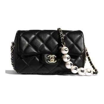 CHANEL Sheepskin Pearl Metal Shoulder Bag Trumpets Women's Black