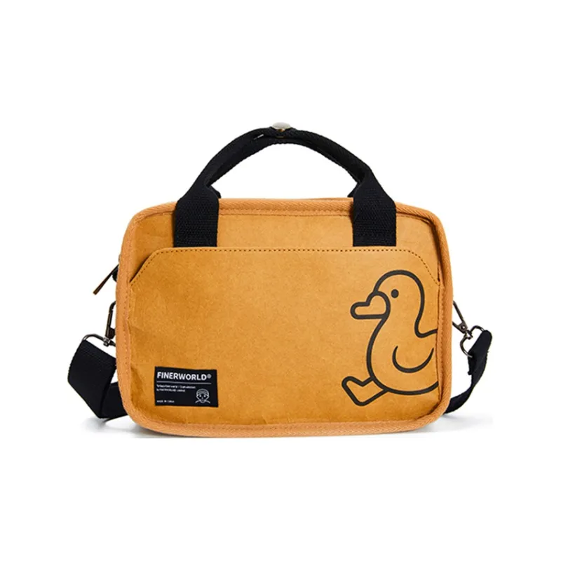 Finerworld Wet Kraft Paper/Canvas Messenger Bag, Briefcase, Handbag, Crossbody Bag Unisex Brown-4