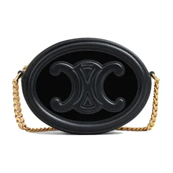 CELINE Velour And Cow Leather Mooncake Bag Chain Wallet Handbag Shoulder Bag Crossbody Bag Regular Women's Black