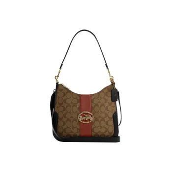 COACH Leather Shoulder Bag Wine God Bag Large Size Women's Khaki