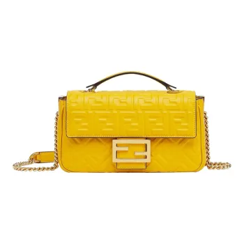 FENDI Baguette Nappa Leather Baguette Bag Handbag Shoulder Bag Crossbody Bag Small Size Women's Yellow