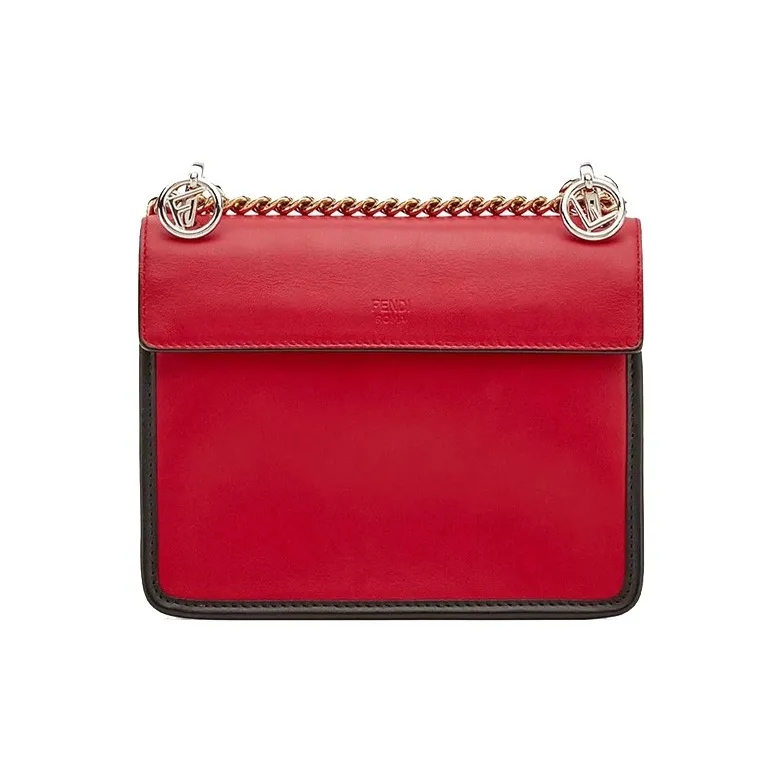 FENDI Kan I Cow Leather Handbag Shoulder Bag Crossbody Bag Mini Women's Red/Brown-2