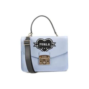 Furla Metropolis Collection Cow Leather Handbag Shoulder Bag Small Size Women's Blue