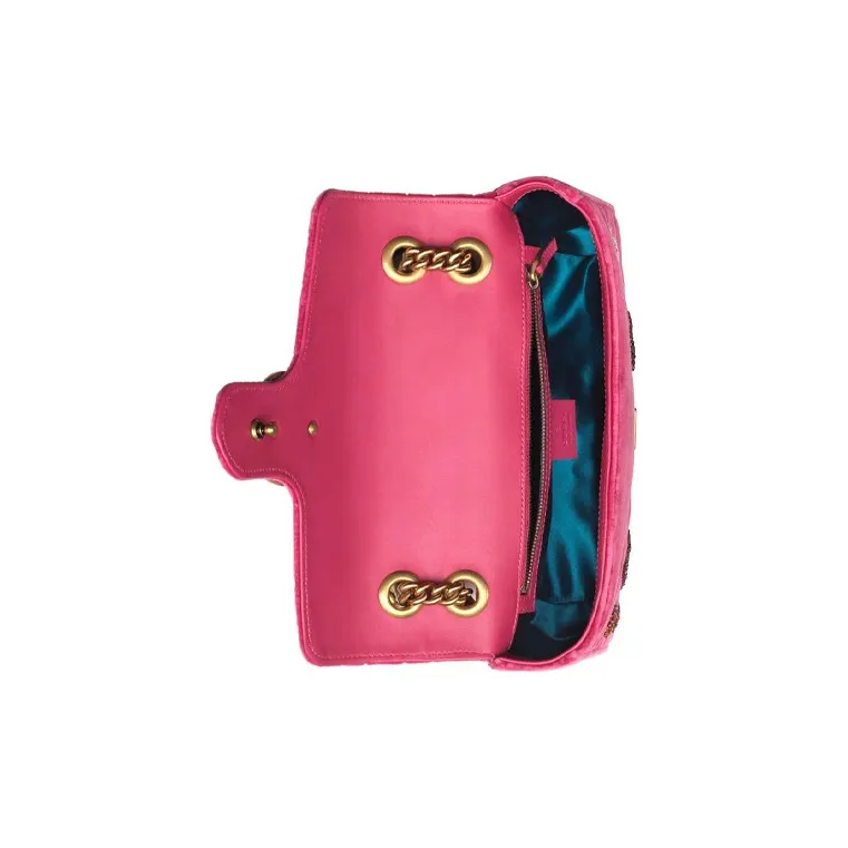 GUCCI Marmont Velvet Chain Crossbody Bag Shoulder Bag Small Size Women's Fuchsia-5