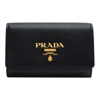 PRADA Cow Leather Money Clip Coin Purses Wallets Women's Black