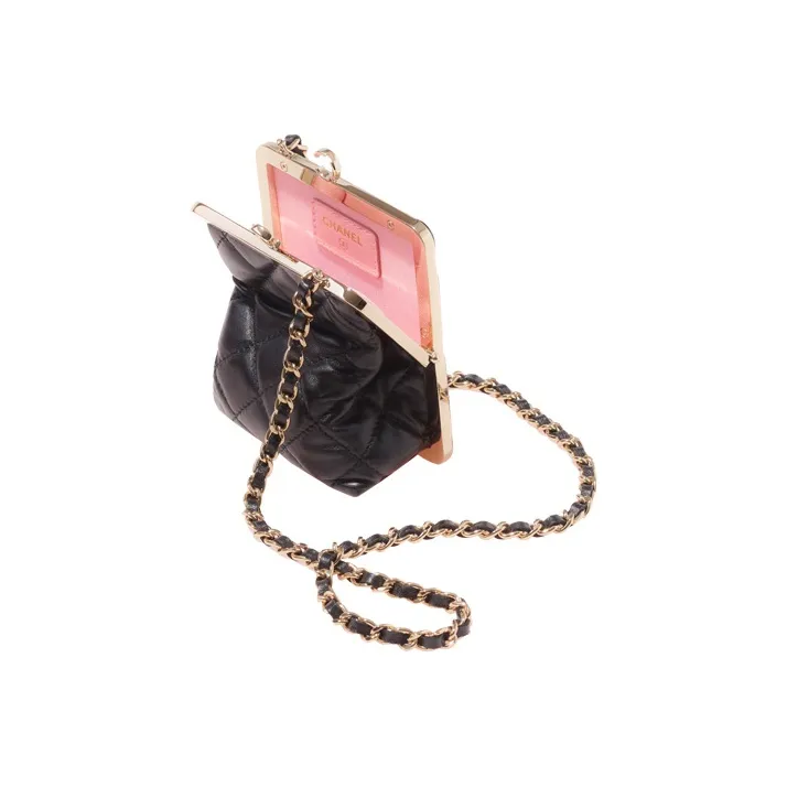 CHANEL Sheepskin Clutch, Makeup Bag, Shoulder Bag, Crossbody Bag Women's Black-1