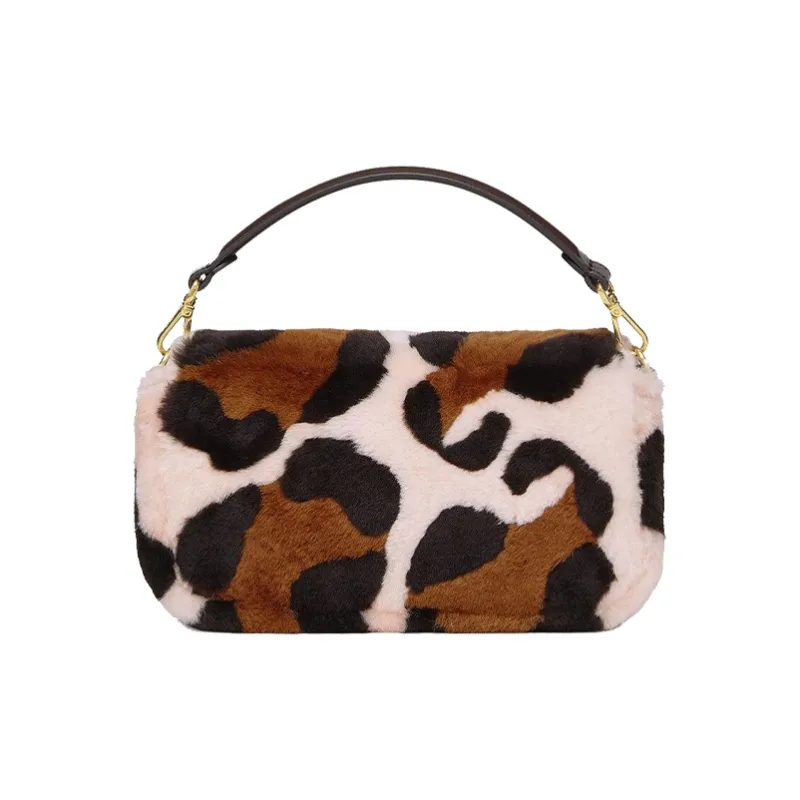 FENDI Baguette Sheepskin Cow Leather Patchwork Shoulder Bag Crossbody Bag Handbag Medium Size Women's Brown/Light Pink-2