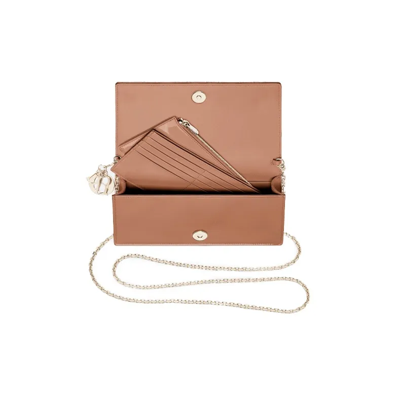 DIOR Lady Dior Patent Leather Cowhide Card Holder Coin Purse Clutch Crossbody Bag Shoulder Bag Women's Rose Pink-3
