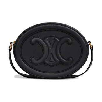 CELINE Triomphe Smooth Cow Leather Round Bag Wallet Shoulder Bag Crossbody Bag Medium Size Women's Black