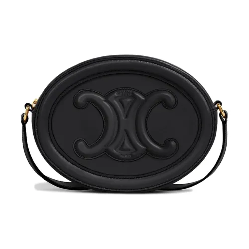CELINE Triomphe Smooth Cow Leather Round Bag Wallet Shoulder Bag Crossbody Bag Medium Size Women's Black