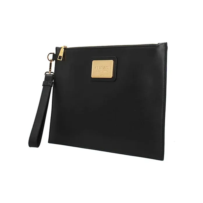 VERSACE Cow Leather Coin Purse, Clutch Men's Black-1