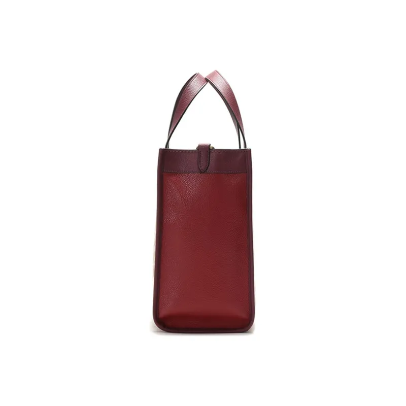 COACH Field Jacquard Fabric With Leather Tote Bag Shopping Bag Shoulder Bag Handbag Large Size Women's Khaki With Red-2