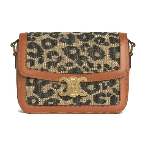 CELINE Triomphe Arc De Triomphe Fabric Cow Leather Patchwork Shoulder Bag Women's Leopard Print/Tawny