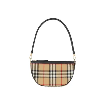 Burberry Olympia Canvas With Leather Shoulder Bag, Crescent Bag, Handbag, Shoulder Bag Regular Women's Classic Beige