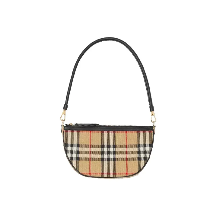 Burberry Olympia Canvas With Leather Shoulder Bag, Crescent Bag, Handbag, Shoulder Bag Regular Women's Classic Beige-0