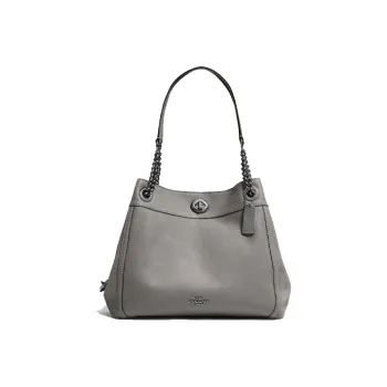 COACH Turnlock Leather Chain Bag, Shoulder Bag, Crossbody Bag Women's Gray