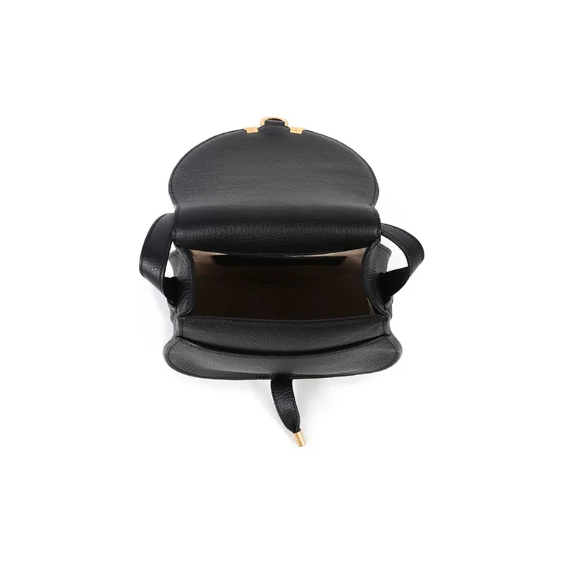 Chloe Marcie Cow Leather Saddle Bag, Crossbody Bag Women's Black-5