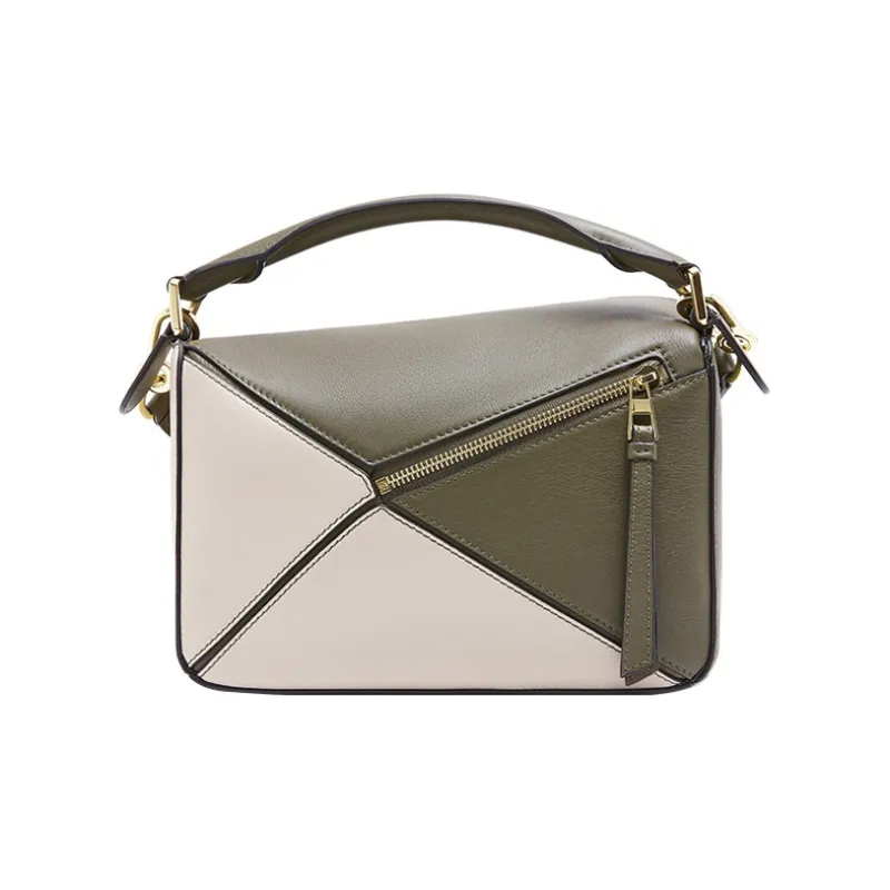 LOEWE Puzzle Calfskin Handbag Crossbody Bag Small Size Women's Green/Light Oat-3