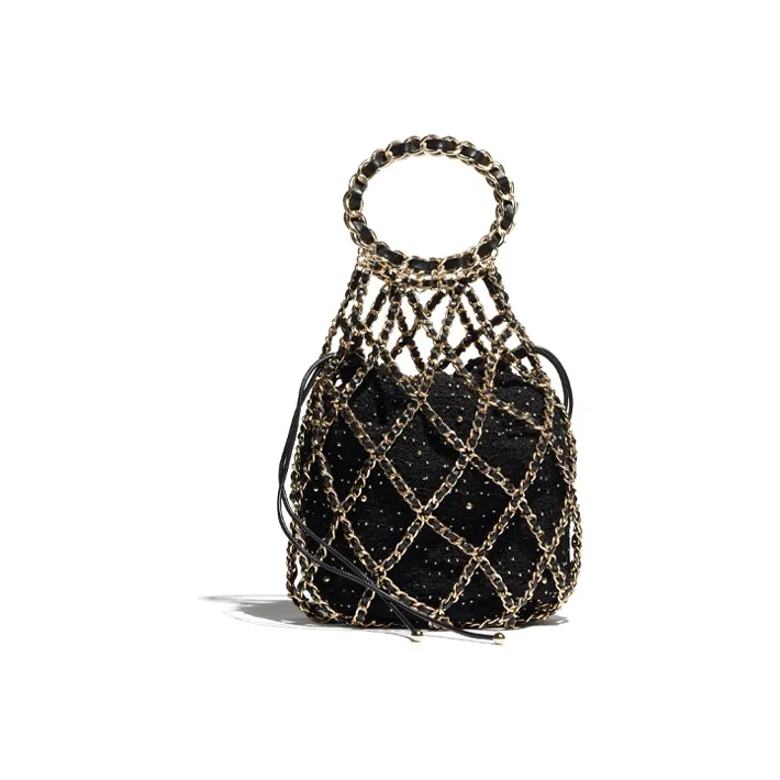 CHANEL Drawstring Soft Woolen Handbag Women's Black-0