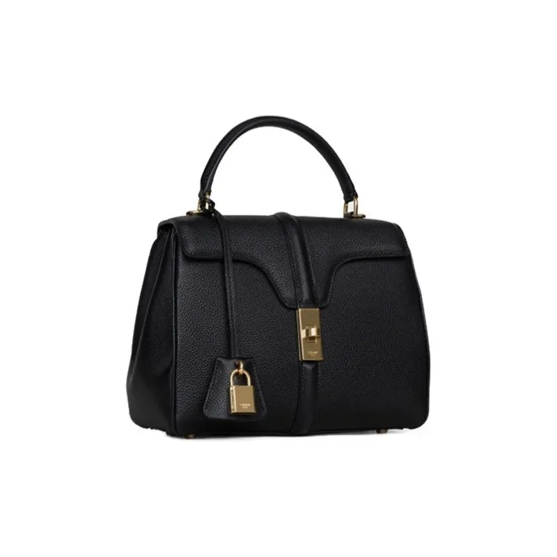 CELINE 16 Cow Leather Handbag Small Size Women's Black-1
