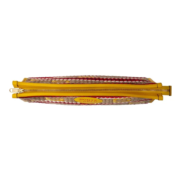 GUCCI Fabric With Leather Clutch Women's Yellow Red-6