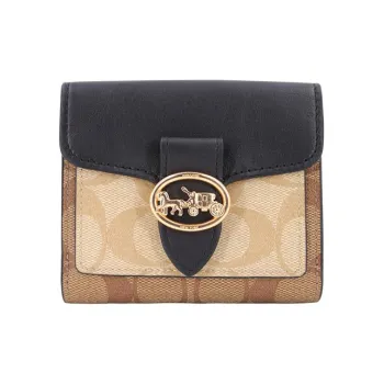 COACH Georgie Monogram Canvas With Leather Clutches Wallets Small Size Women's Black & Brown