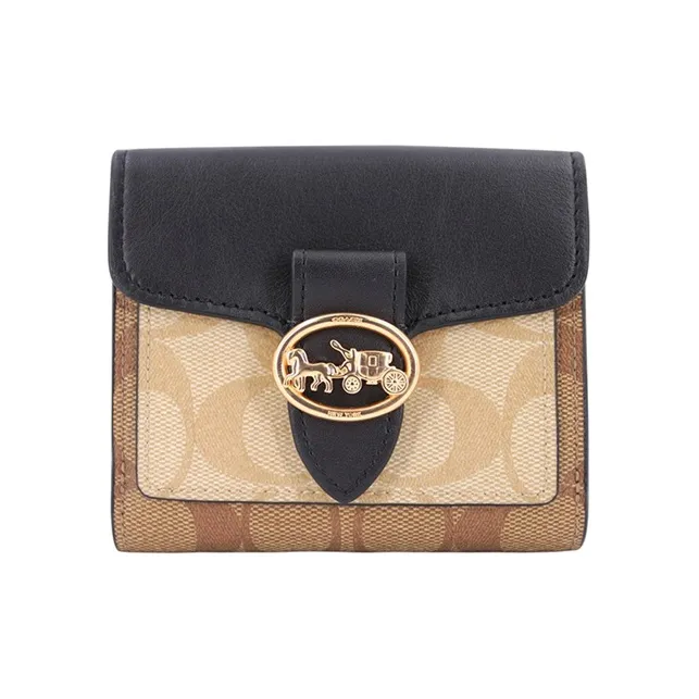 COACH Georgie Monogram Canvas With Leather Clutches Wallets Small Size Women's Black & Brown-0