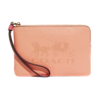 COACH Corner Zip Leather Wrist Bag Clutch Wallet Regular Women's Pink