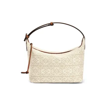 LOEWE CubiAnagram Fabric With Cow Leather Lunch Bag, One Shoulder Handbag Medium Size Women's Ecru/Umber