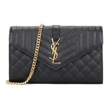 SAINT LAURENT Monogram Chain Wallet Grain De Poudre Black