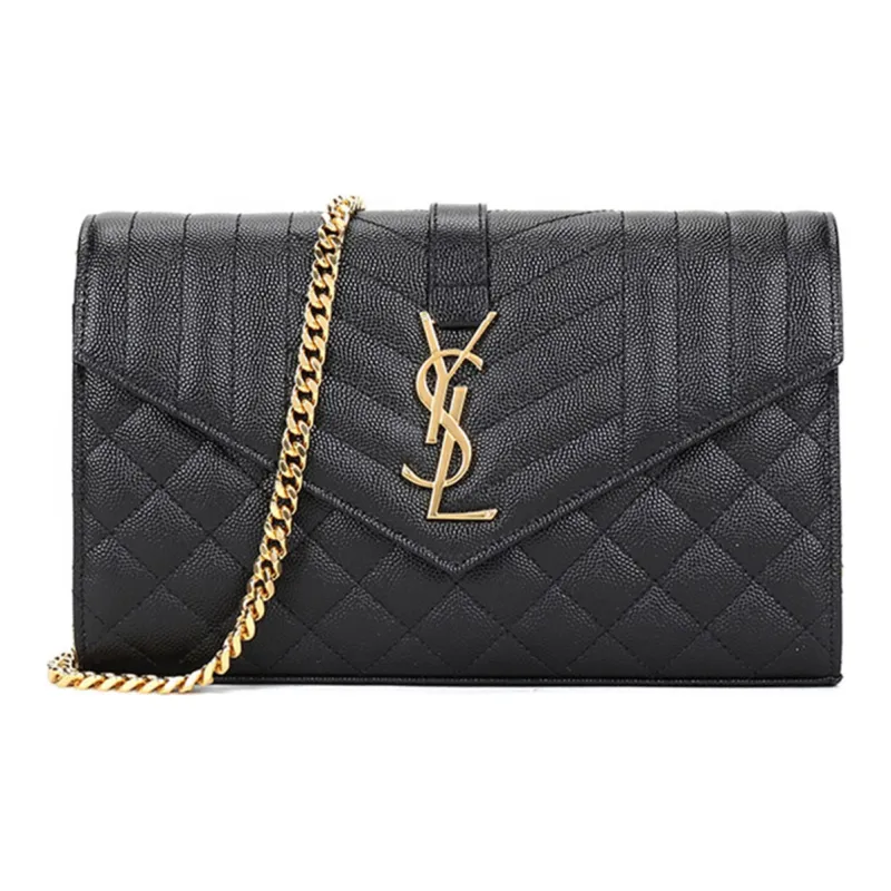 SAINT LAURENT Monogram Chain Wallet Grain De Poudre Black-0