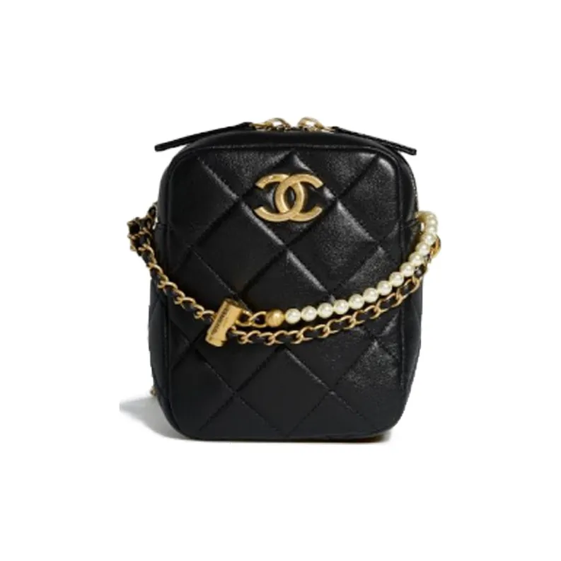 CHANEL Sheepskin Cell Phone Pouch, Camera Bag, Shoulder Bag, Crossbody Bag Women's Black-0