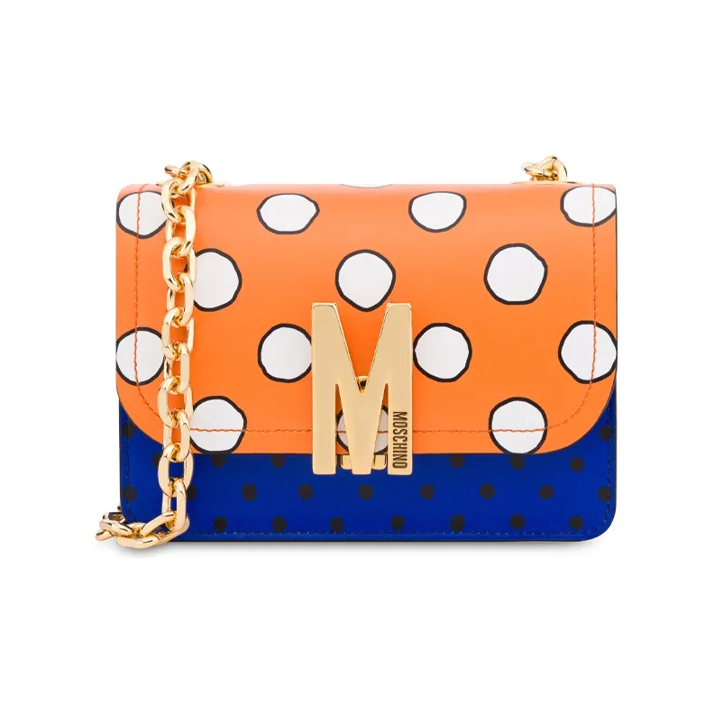 MOSCHINO Cow Leather Crossbody Bag, Shoulder Bag Regular Women's Blue Orange-0