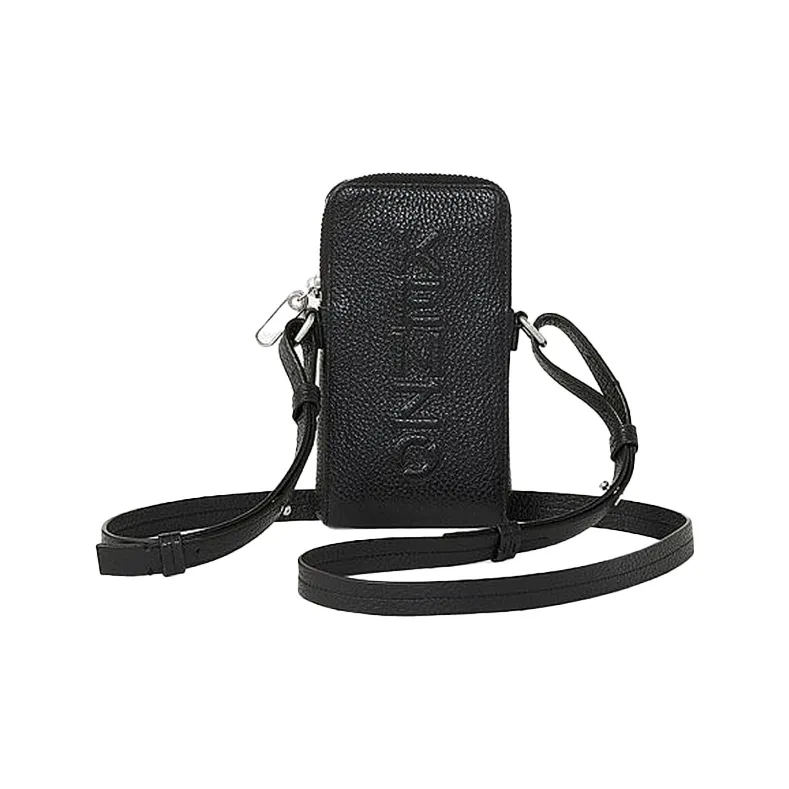 KENZO Letter Logo Leather Cell Phone Pouch, Crossbody Bag, Shoulder Bag Unisex Black-0