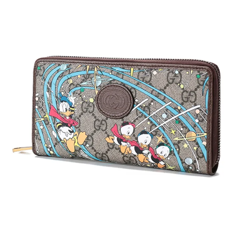 GUCCI Disney Collaboration Canvas With Leather Wallet Unisex Brown/Beige/Wood Brown-1