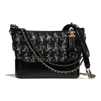 CHANEL Gabrielle Canvas Woven With Leather Hobo Bag Portable One Shoulder Crossbody Small Size Women's Black