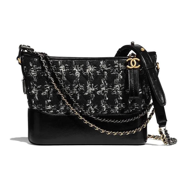 CHANEL Gabrielle Canvas Woven With Leather Hobo Bag, Portable, One Shoulder, Crossbody Bag Trumpets Women's Black-0