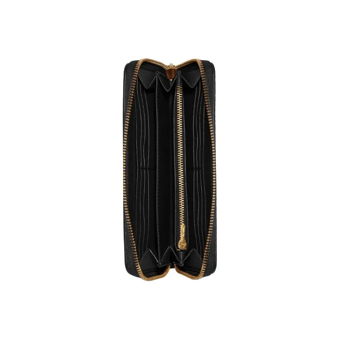 COACH Zip Around Monogram Canvas With Leather Wallet Clutch Regular Women's Black & Brown Monogram-1
