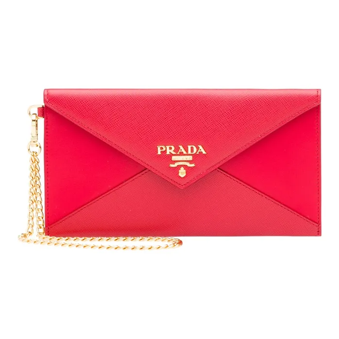 PRADA Saffiano Leather Envelope Bag, Shoulder Bag, Crossbody Bag Regular Women's Red-0