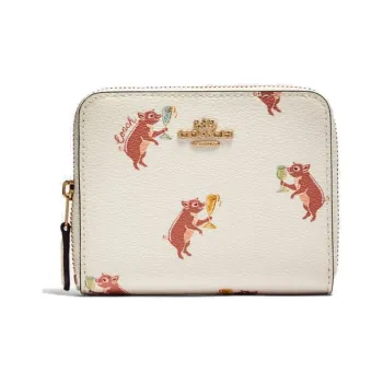 COACH Zip Around Leather Wallet Women's White