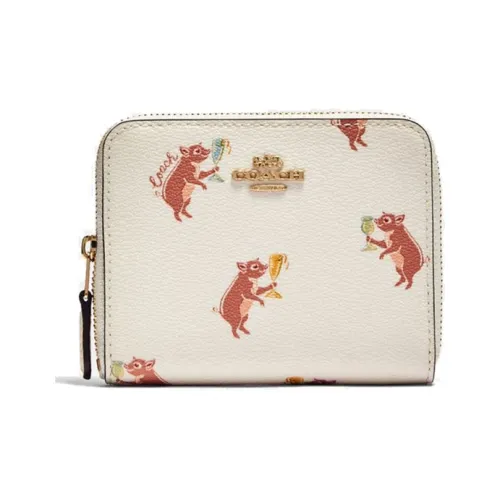 COACH Zip Around Leather Wallet Women's White
